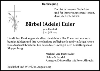 Anzeige von Bärbel Euler von Kölner Stadt-Anzeiger / Kölnische Rundschau / Express
