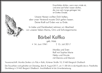 Anzeige von Bärbel Kaffka von  Bergisches Handelsblatt 