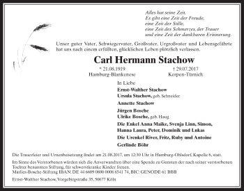 Anzeige von Carl Hermann Stachow von  Werbepost 