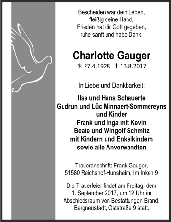 Anzeige von Charlotte Gauger von  Anzeigen Echo 