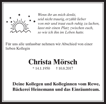 Anzeige von Christa Mörsch von  Werbepost 