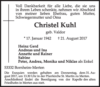 Anzeige von Christel Kuhl von  Schlossbote/Werbekurier 
