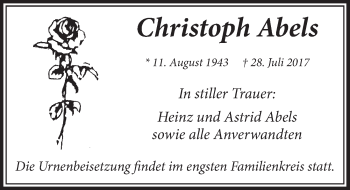 Anzeige von Christoph Abels von  Sonntags-Post 