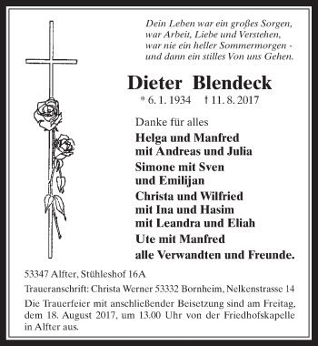 Anzeige von Dieter Blendeck von  Schaufenster/Blickpunkt 