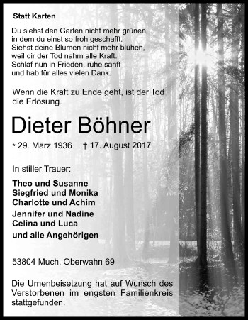 Anzeige von Dieter Böhner von Kölner Stadt-Anzeiger / Kölnische Rundschau / Express