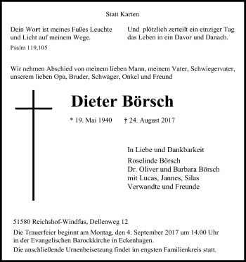 Anzeige von Dieter Börsch von Kölner Stadt-Anzeiger / Kölnische Rundschau / Express