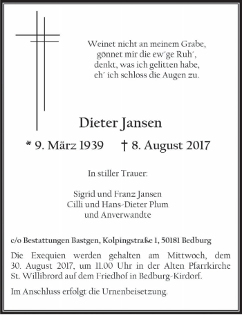 Anzeige von Dieter Jansen von  Werbepost 