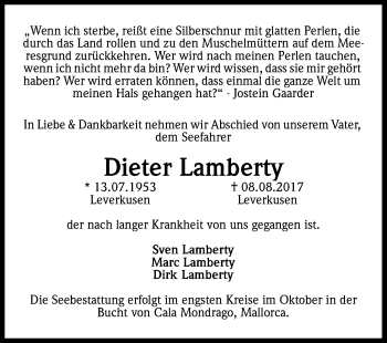 Anzeige von Dieter Lamberty von Kölner Stadt-Anzeiger / Kölnische Rundschau / Express