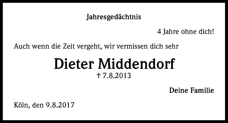  Traueranzeige für Dieter Middendorf vom 18.07.2023 aus Kölner Stadt-Anzeiger / Kölnische Rundschau / Express