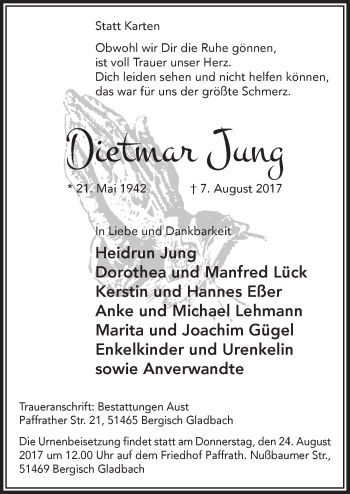 Anzeige von Dietmar Jung von  Bergisches Handelsblatt 