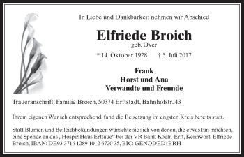 Anzeige von Elfriede Broich von  Werbepost 