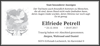 Anzeige von Elfriede Petrell von  Werbepost 