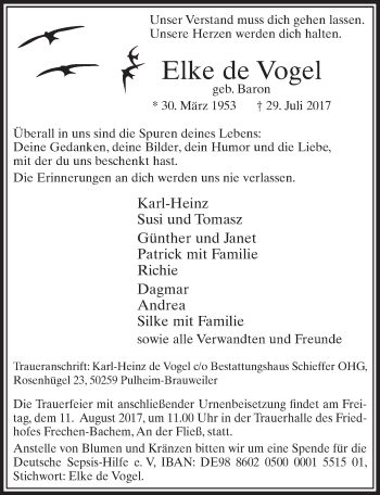 Anzeige von Elke de Vogel von  Sonntags-Post 