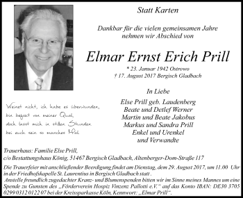 Anzeige von Elmar Ernst Erich Prill von Kölner Stadt-Anzeiger / Kölnische Rundschau / Express