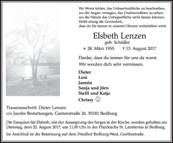 Anzeige von Elsbeth Lenzen von  Sonntags-Post 