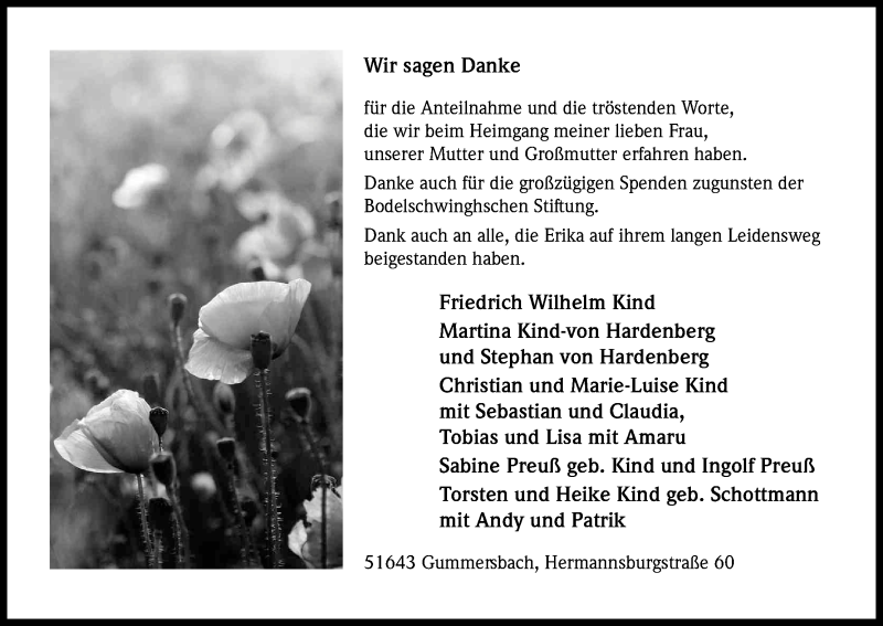  Traueranzeige für Erika Kind vom 12.08.2017 aus Kölner Stadt-Anzeiger / Kölnische Rundschau / Express