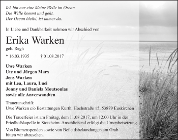 Anzeige von Erika Warken von  Blickpunkt Euskirchen 