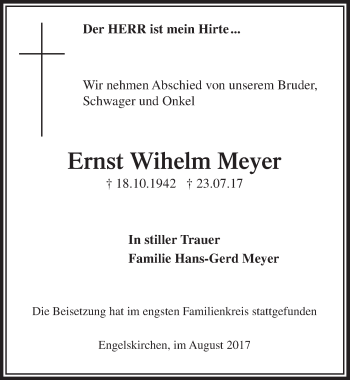 Anzeige von Ernst Wihelm Meyer von  Anzeigen Echo 