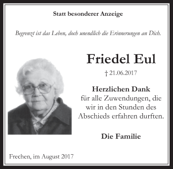 Anzeige von Friedel Eul von  Wochenende 