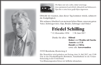 Anzeige von Friedel Schilling von  Schaufenster/Blickpunkt 