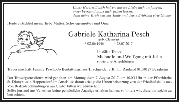 Anzeige von Gabriele Katharina Pesch von  Sonntags-Post 