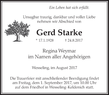 Anzeige von Gerd Starke von  Schlossbote/Werbekurier 