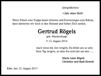 Anzeige von Gertrud Rögels von Kölner Stadt-Anzeiger / Kölnische Rundschau / Express