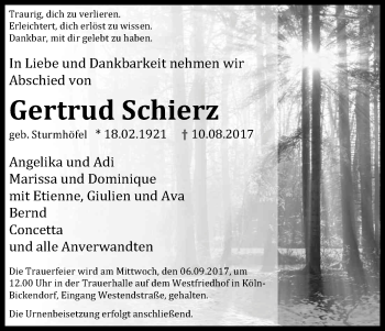 Anzeige von Gertrud Schierz von Kölner Stadt-Anzeiger / Kölnische Rundschau / Express
