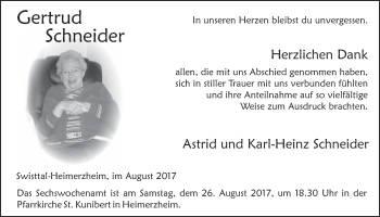 Anzeige von Gertrud Schneider von  Schaufenster/Blickpunkt 