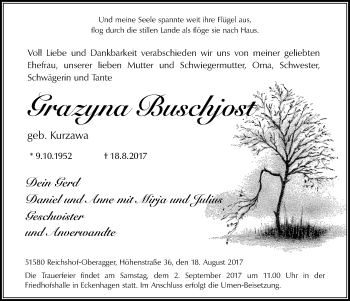 Anzeige von Grazyna Buschjost von  Anzeigen Echo 