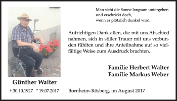 Anzeige von Günther Walter von  Schlossbote/Werbekurier 
