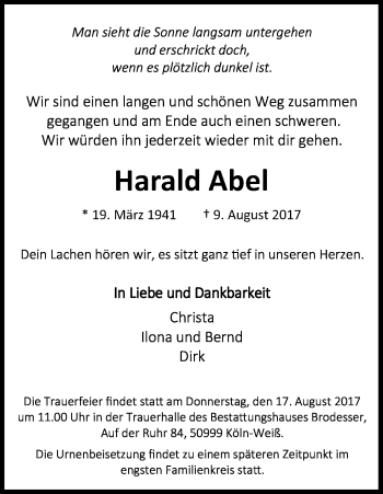 Anzeige von Harald Abel von Kölner Stadt-Anzeiger / Kölnische Rundschau / Express