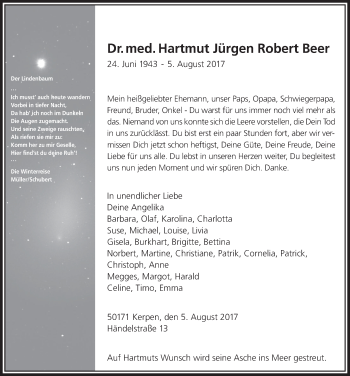 Anzeige von Hartmut Jürgen Robert  Beer von  Werbepost 