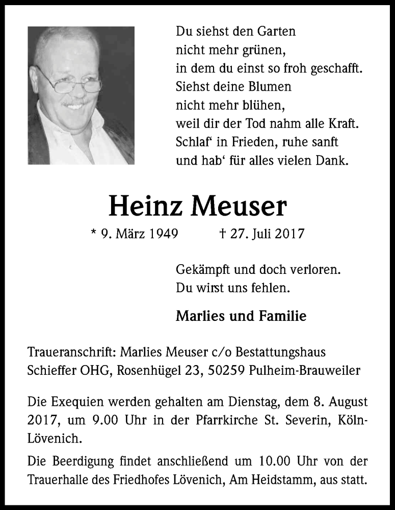  Traueranzeige für Heinrich Meuser vom 02.08.2017 aus Kölner Stadt-Anzeiger / Kölnische Rundschau / Express