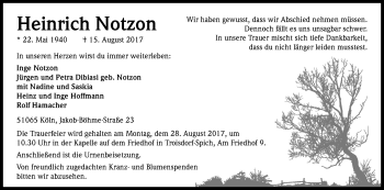 Anzeige von Heinrich Notzon von Kölner Stadt-Anzeiger / Kölnische Rundschau / Express