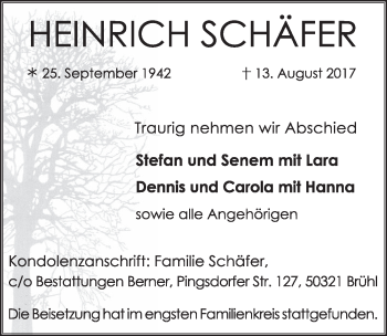 Anzeige von Heinrich Schäfer von  Schlossbote/Werbekurier 