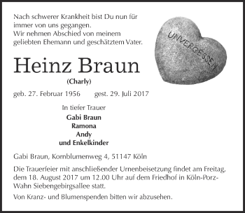 Anzeige von Heinz Braun 