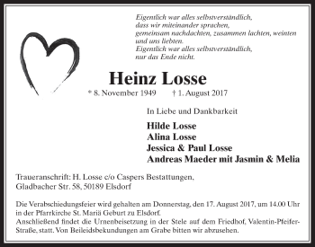 Anzeige von Heinz Losse von  Sonntags-Post 