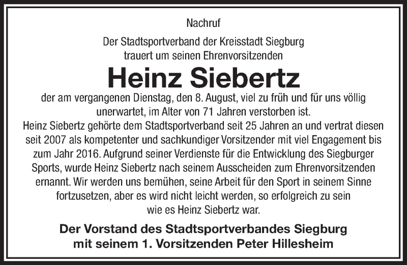  Traueranzeige für Heinz Siebertz vom 23.08.2017 aus  Extra Blatt 