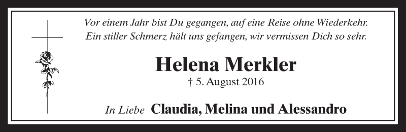  Traueranzeige für Helena Merkler vom 02.08.2017 aus  Werbepost 