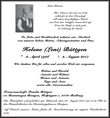 Anzeige von Helene Büttgen von  Werbepost 