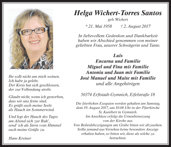 Anzeige von Helga  Wichert-Torres Santos von  Werbepost 