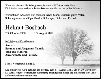 Anzeige von Helmut Bosbach von Kölner Stadt-Anzeiger / Kölnische Rundschau / Express