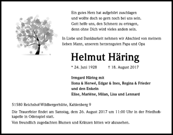 Anzeige von Helmut Häring von Kölner Stadt-Anzeiger / Kölnische Rundschau / Express