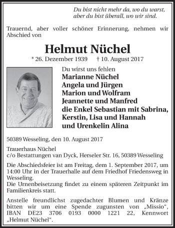 Anzeige von Helmut Nüchel von  Schlossbote/Werbekurier 