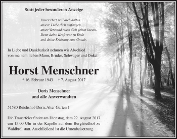 Anzeige von Horst Menschner von  Anzeigen Echo 