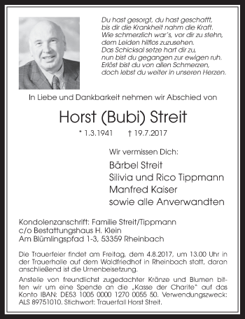 Anzeige von Horst Streit von  Schaufenster/Blickpunkt 