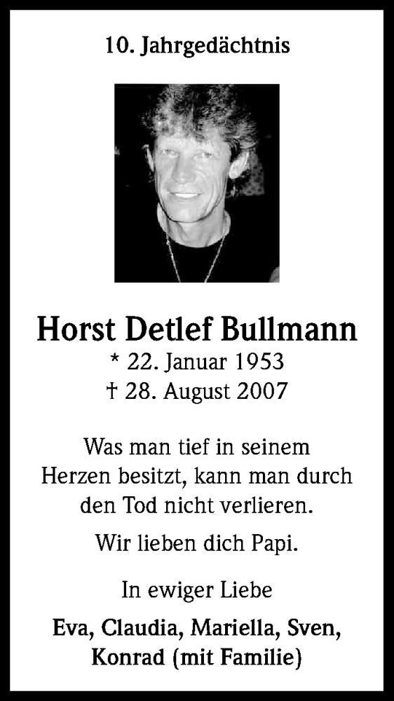  Traueranzeige für Horst Detlef Bullmann vom 28.08.2017 aus Kölner Stadt-Anzeiger / Kölnische Rundschau / Express