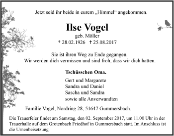 Anzeige von Ilse Vogel von  Anzeigen Echo 