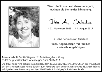 Anzeige von Ilse A. Schulze von Kölner Stadt-Anzeiger / Kölnische Rundschau / Express